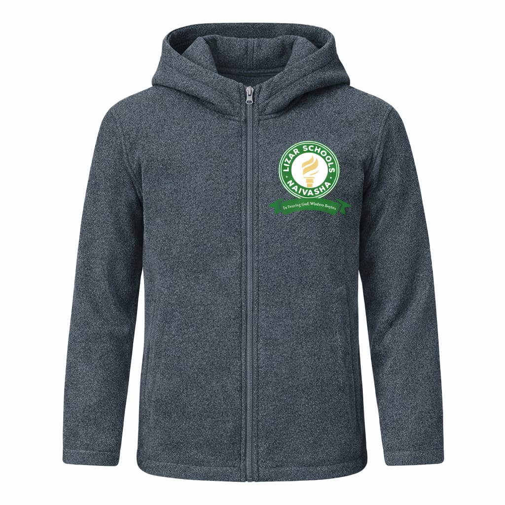 Grey school fleece jacket with embroidered logo