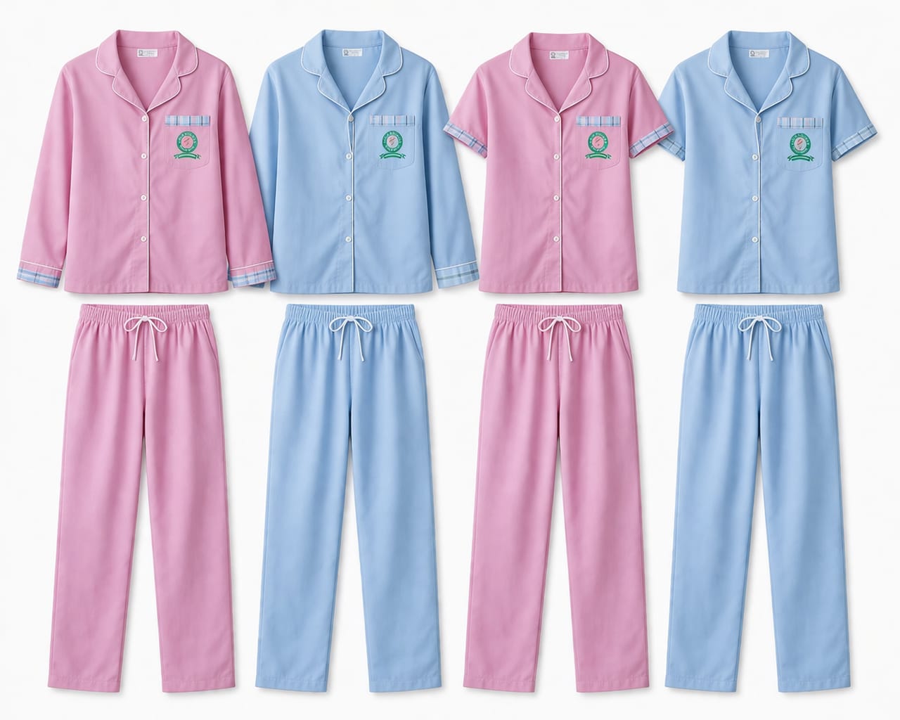 Pink and blue branded school pajama sets