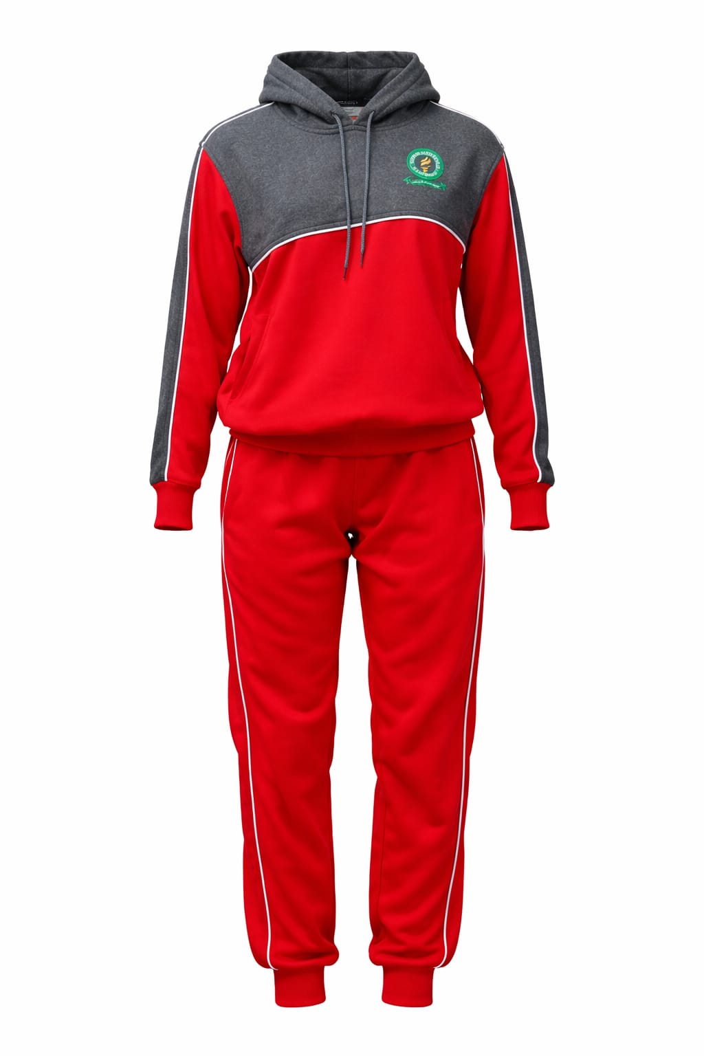 Red and grey branded school tracksuit