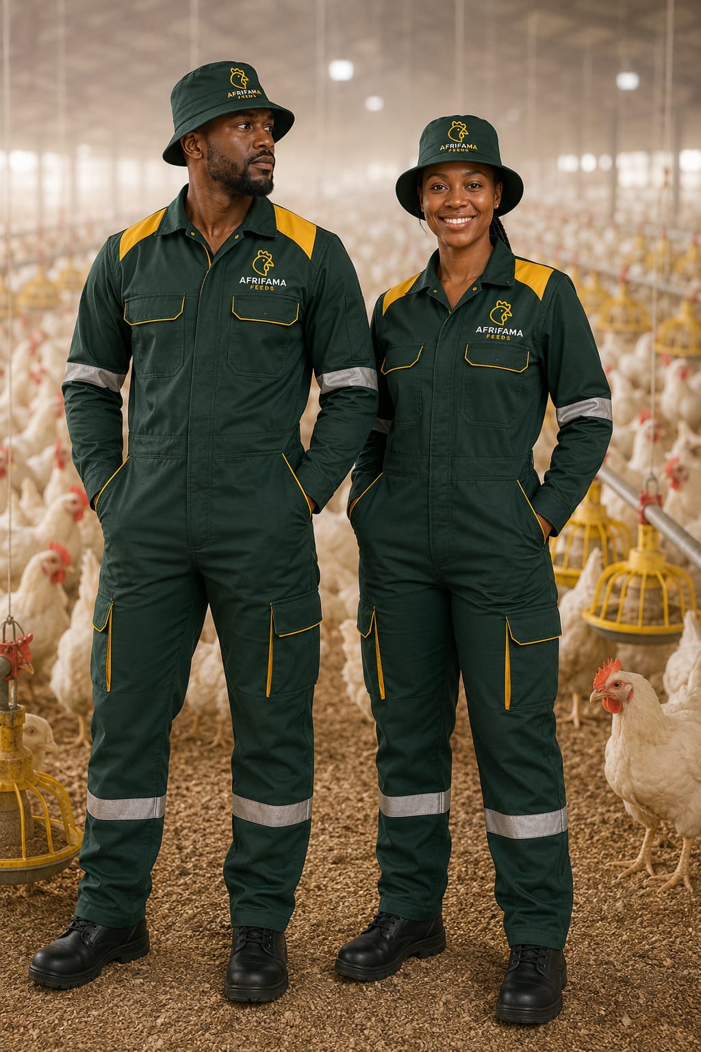 Poultry workwear uniforms with branded bucket hats