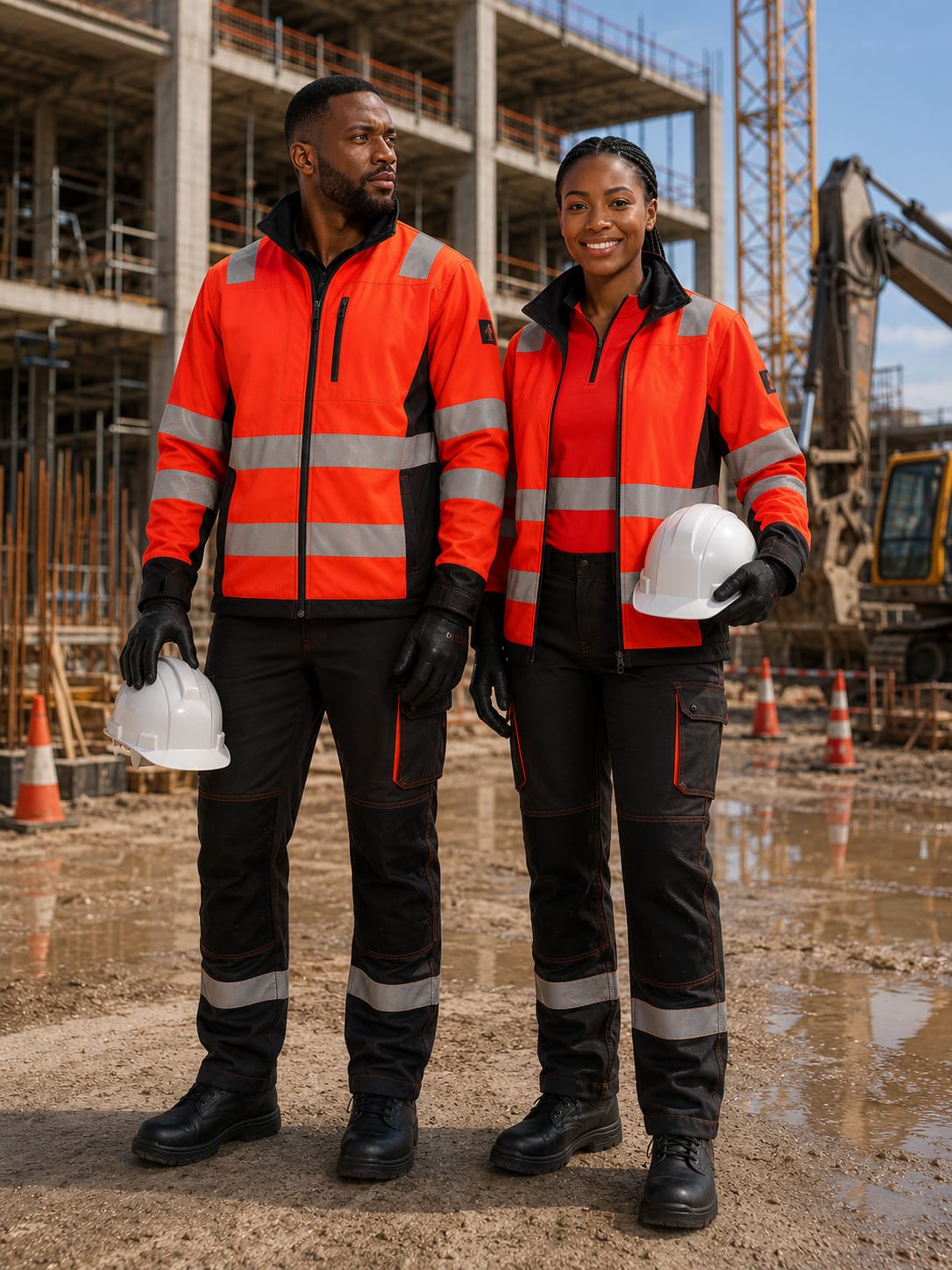 High-visibility construction workwear uniforms