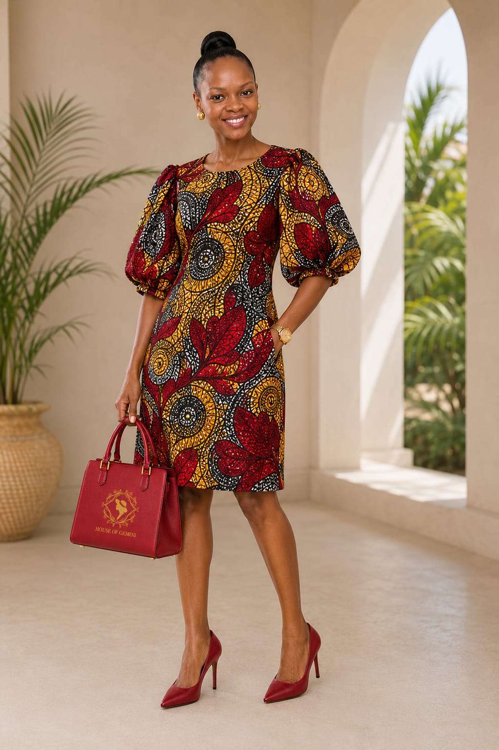 Red and gold Ankara statement dress from House of Gemini