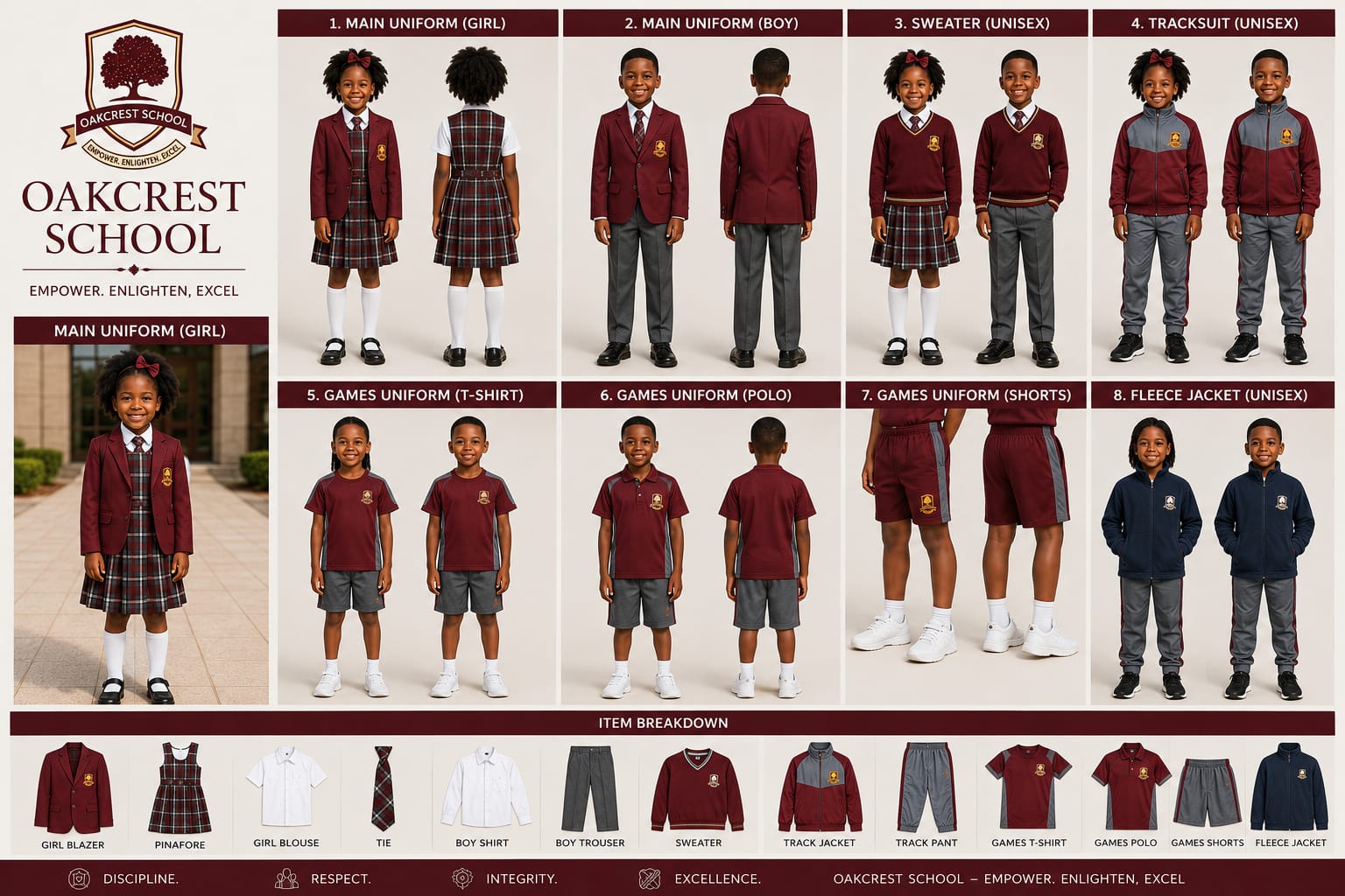 Oakcrest School complete uniform system board