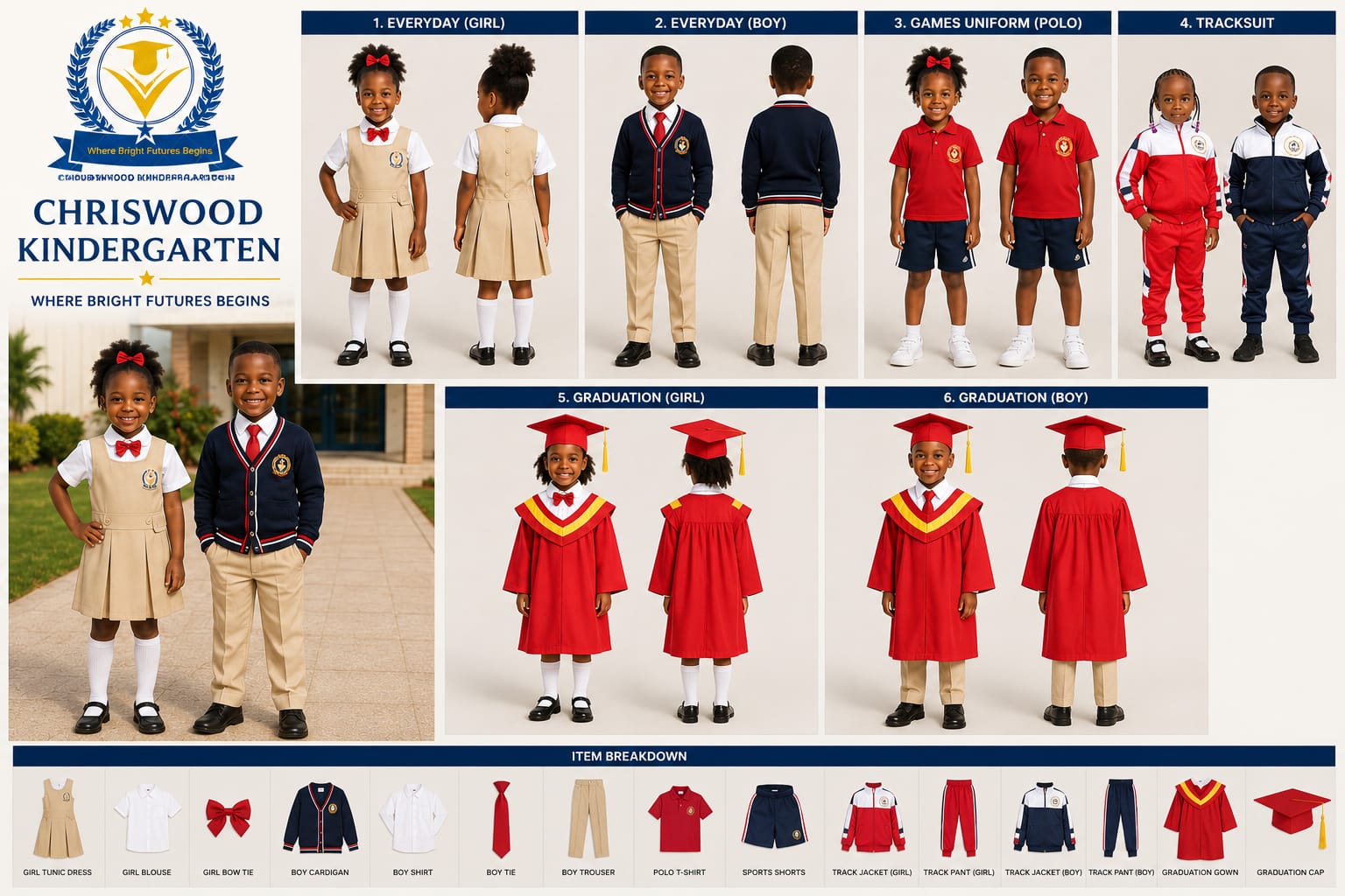 Chriswood Kindergarten complete uniform system board