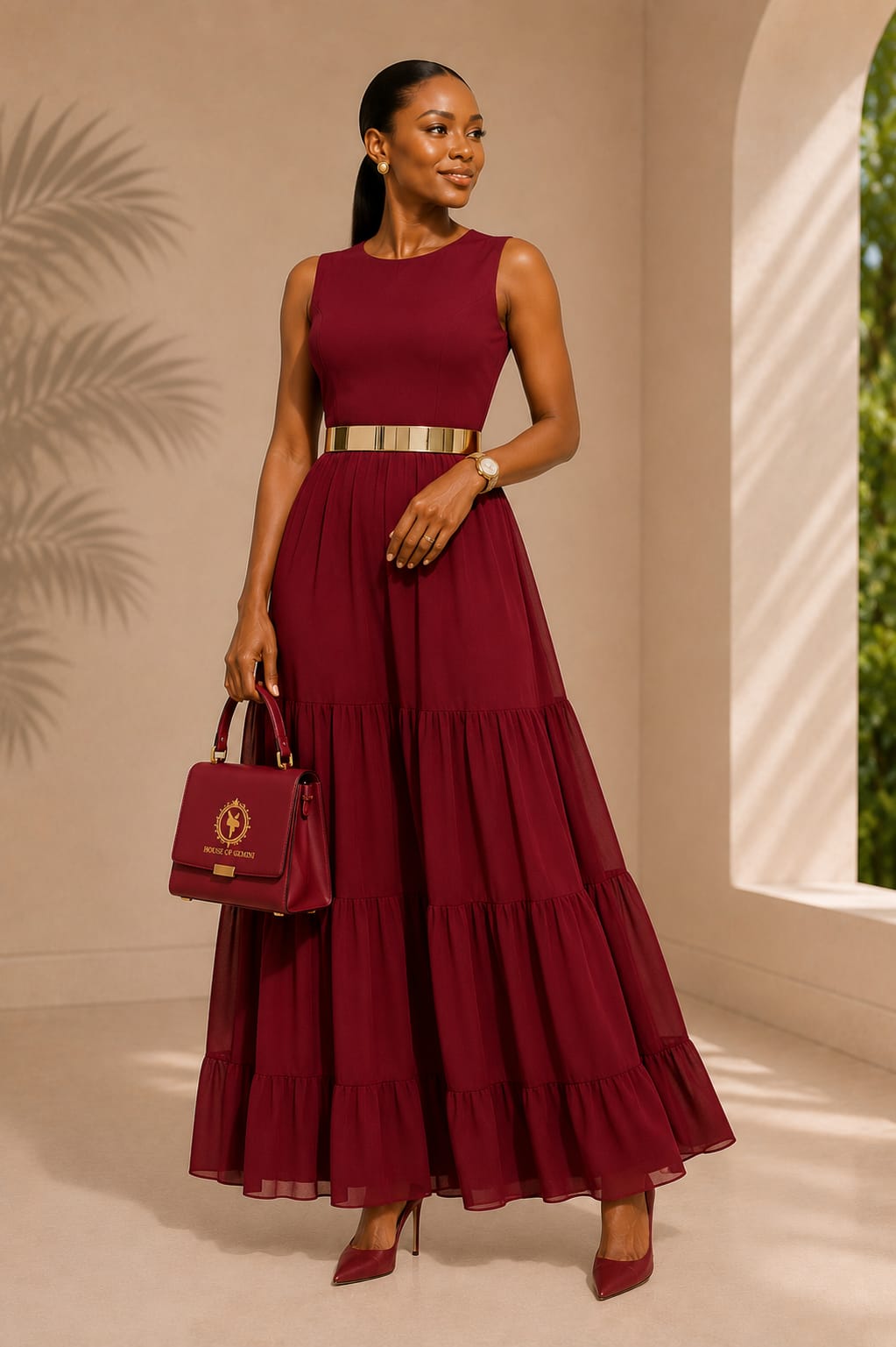 Burgundy occasion dress from the House of Gemini Signature Elegance Collection