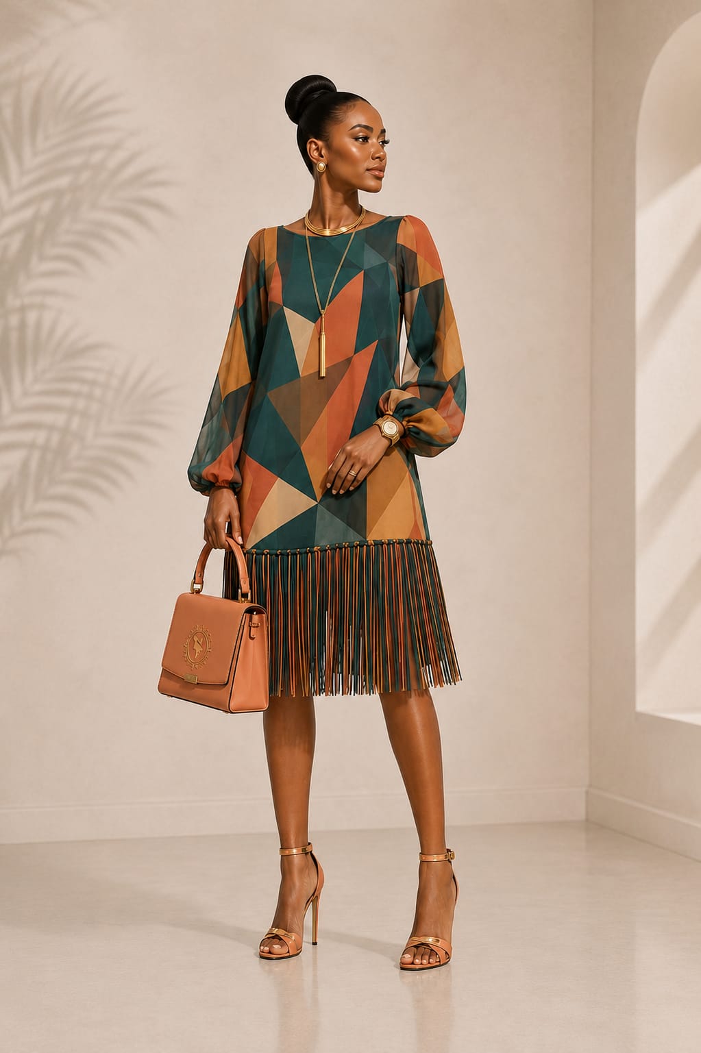 Geometric fringe statement dress from the House of Gemini Signature Elegance Collection
